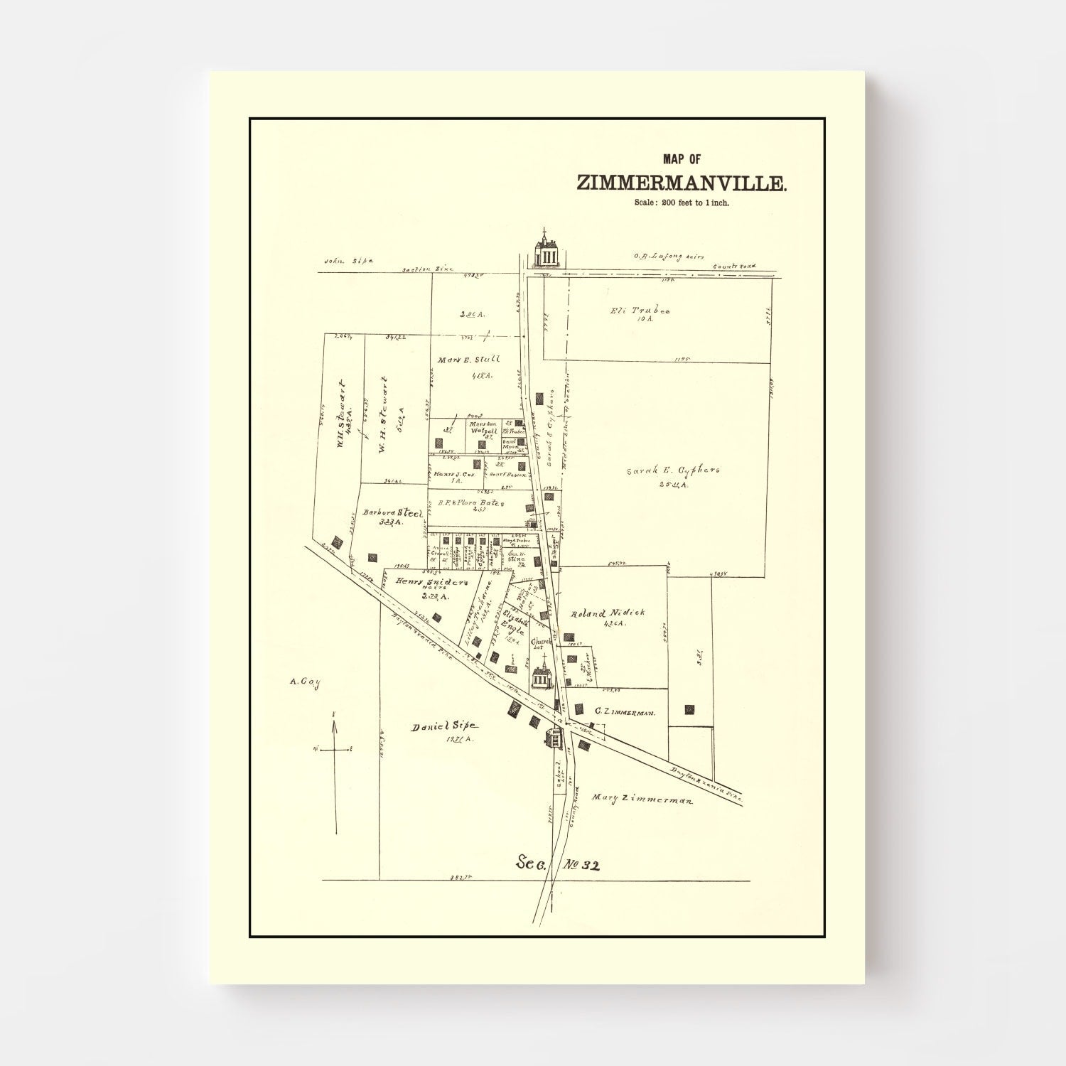 Vintage Map of Zimmermanville, Ohio 1896