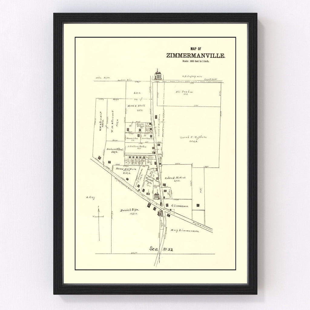 Vintage Map of Zimmermanville, Ohio 1896