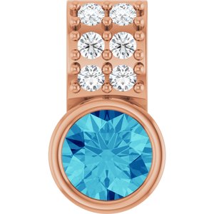 14K Rose Gold Natural Blue Zircon & .04 CTW Natural Diamond Pendant