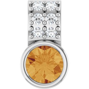 Platinum Natural Citrine & .04 CTW Natural Diamond Pendant