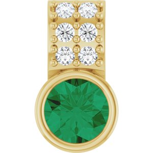 14K Yellow Gold Lab-Grown Emerald & .04 CTW Natural Diamond Pendant