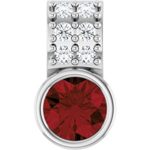 Platinum Natural Mozambique Garnet & .04 CTW Natural Diamond Pendant
