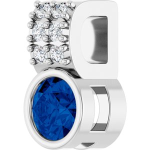 14K White Gold Lab-Grown Blue Sapphire & .04 CTW Natural Diamond Pendant