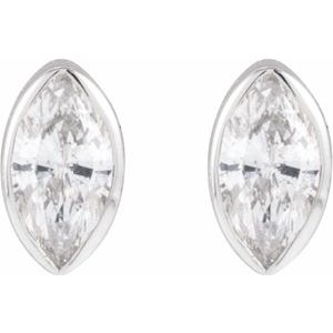 14K White Gold .03 CT Natural Diamond Press Fit Back Stud Earring