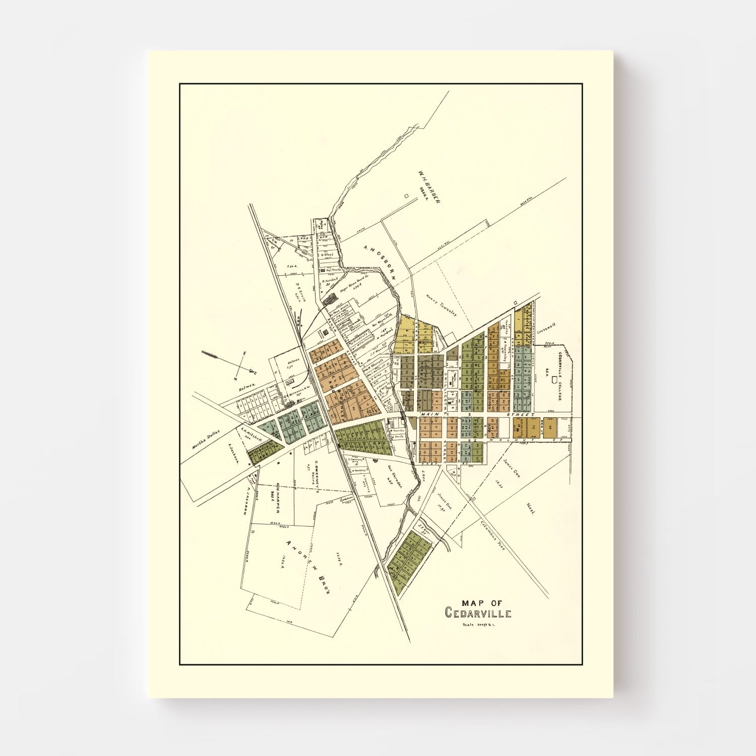 Vintage Map of Cedarville, Ohio 1896