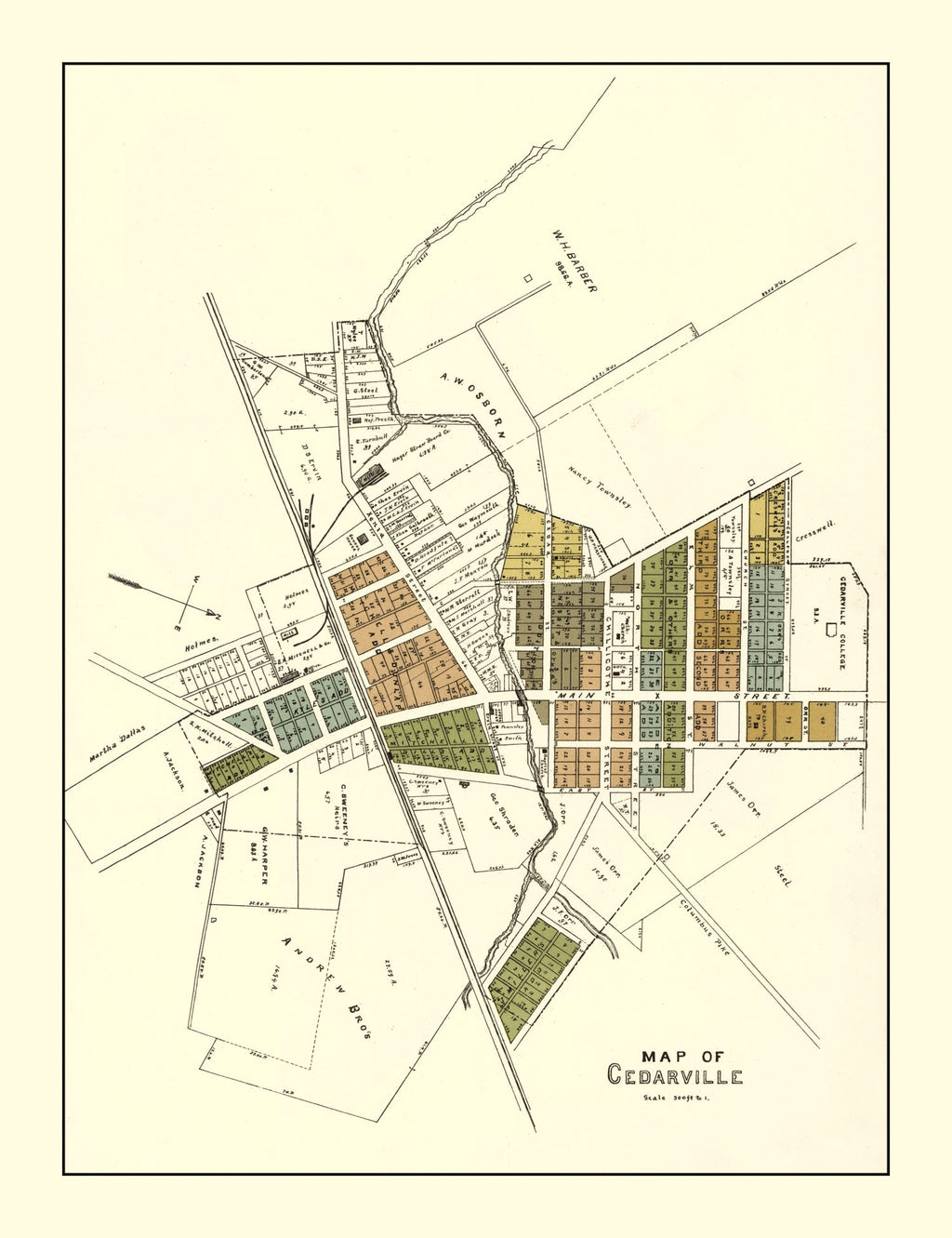 Vintage Map of Cedarville, Ohio 1896