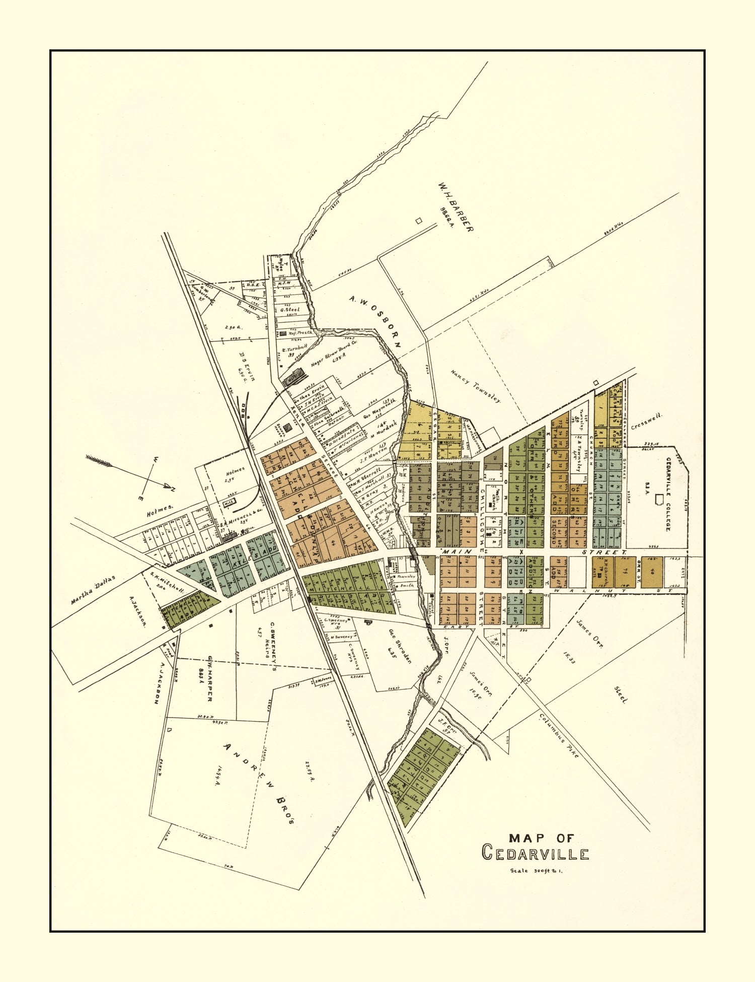 Vintage Map of Cedarville, Ohio 1896