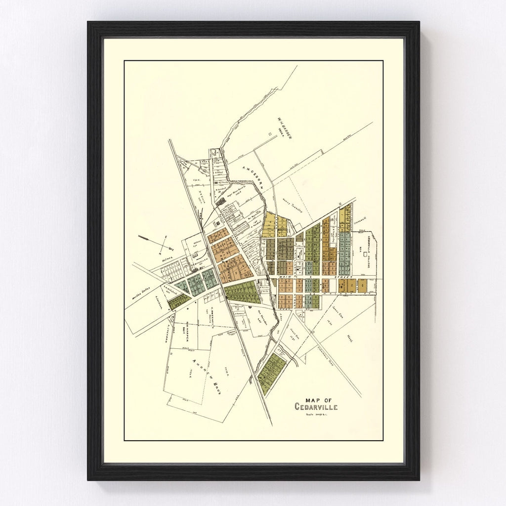 Vintage Map of Cedarville, Ohio 1896