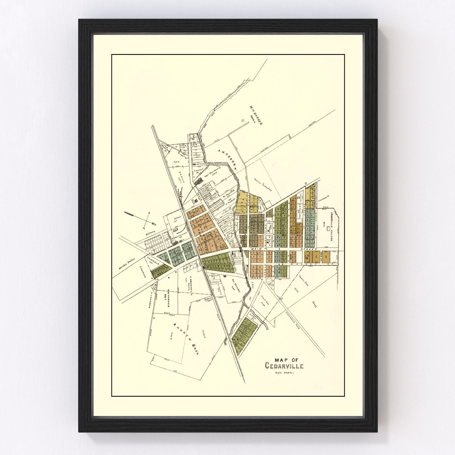 Vintage Map of Cedarville, Ohio 1896