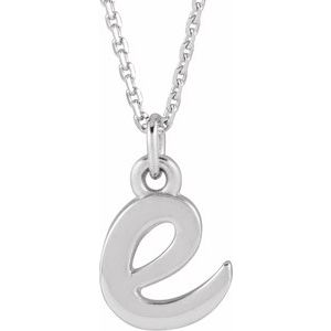14K White Gold Petite Initial E 16" Necklace