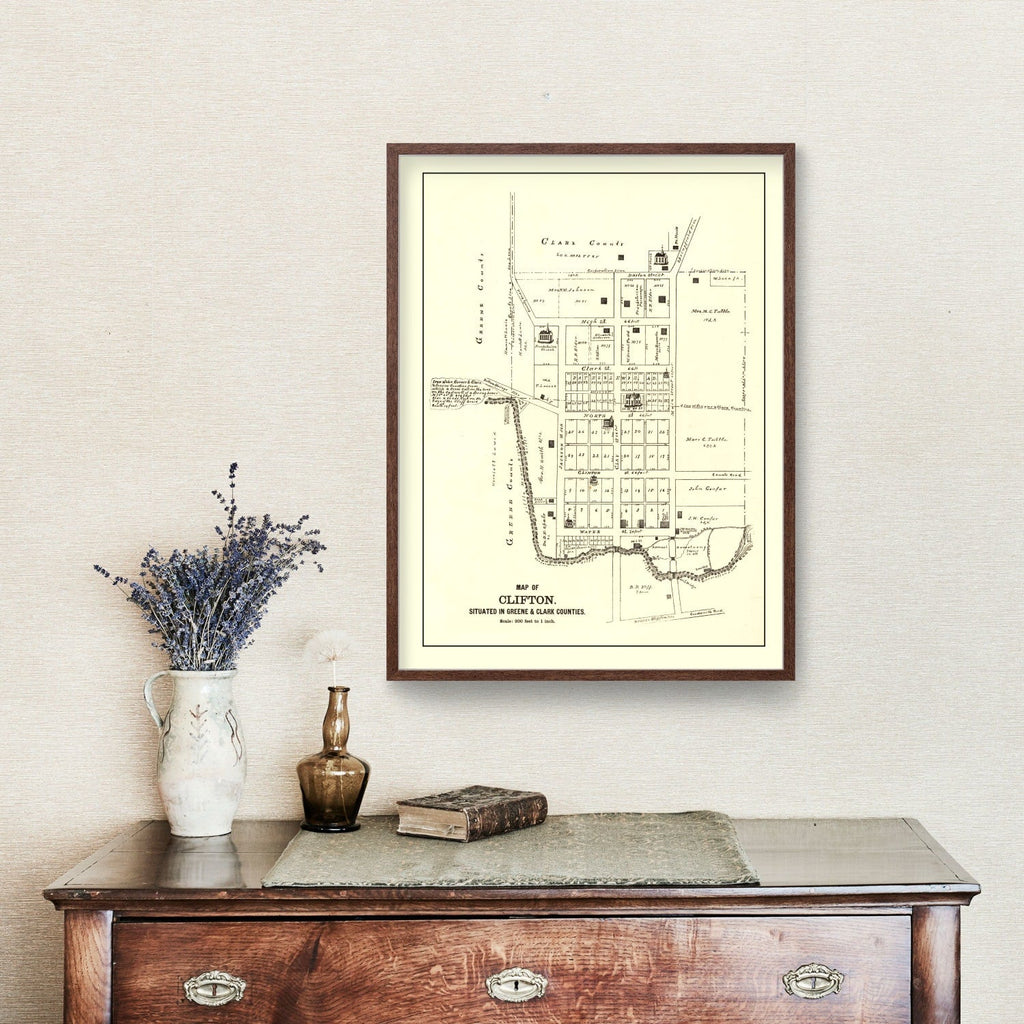 Vintage Map of Clifton, Ohio 1896