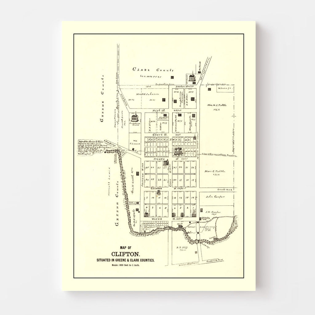 Vintage Map of Clifton, Ohio 1896