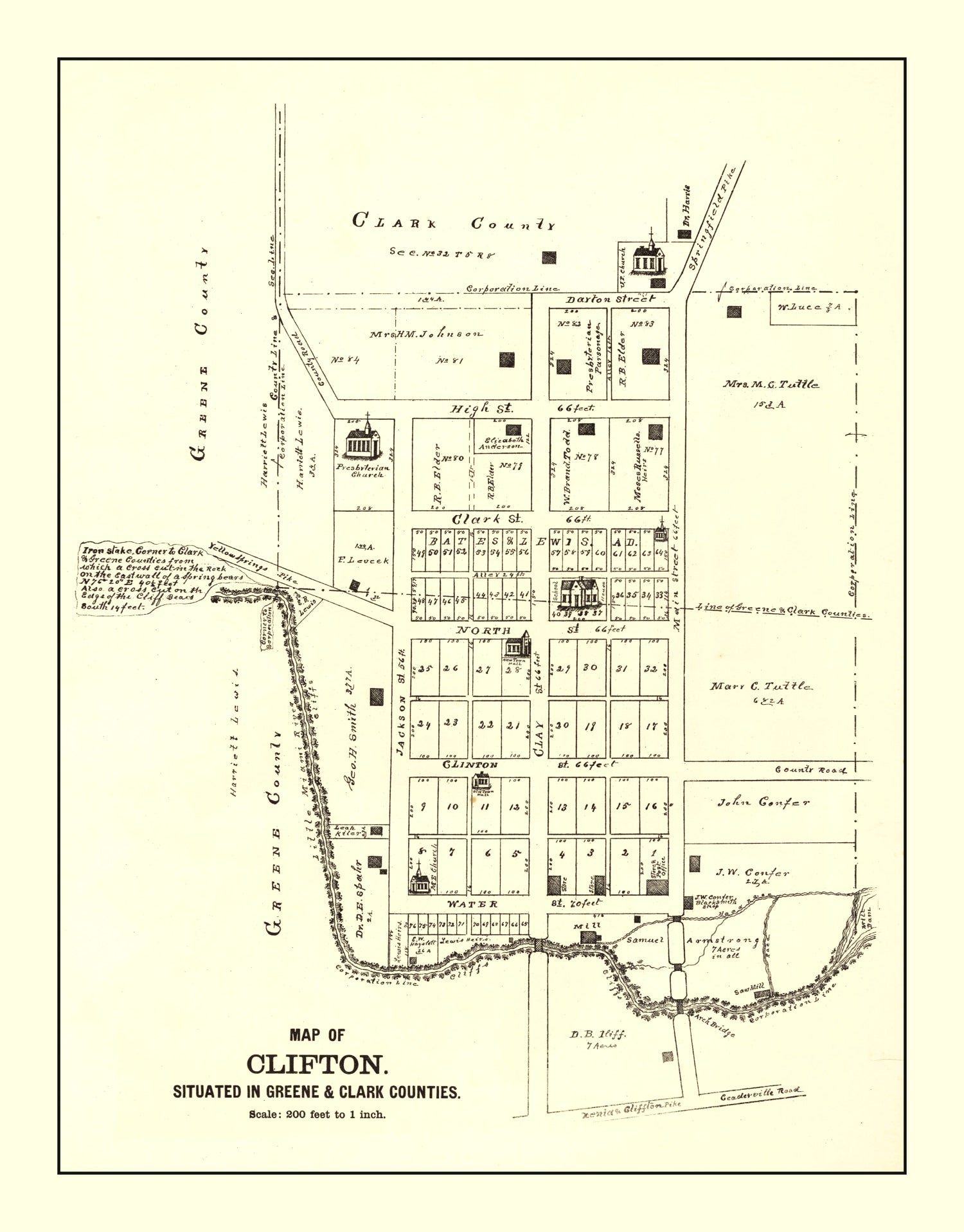 Vintage Map of Clifton, Ohio 1896