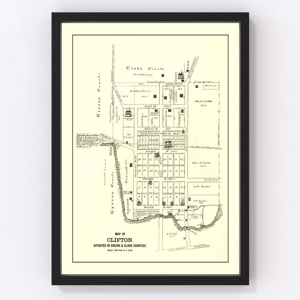 Vintage Map of Clifton, Ohio 1896