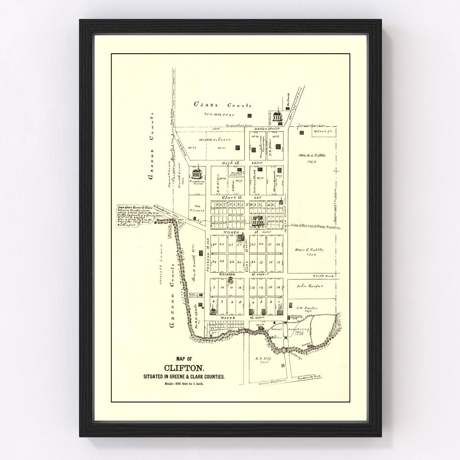 Vintage Map of Clifton, Ohio 1896