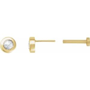 14K Yellow Gold 1/10 CT Rose-Cut Natural Diamond Stud Earring