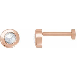 14K Rose Gold 1/10 CT Rose-Cut Natural Diamond Stud Earring