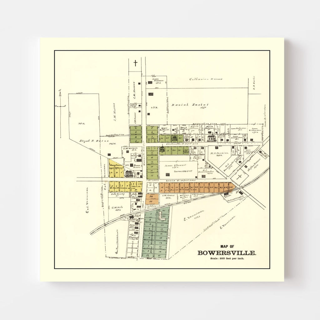 Vintage Map of Bowersville, Ohio 1896