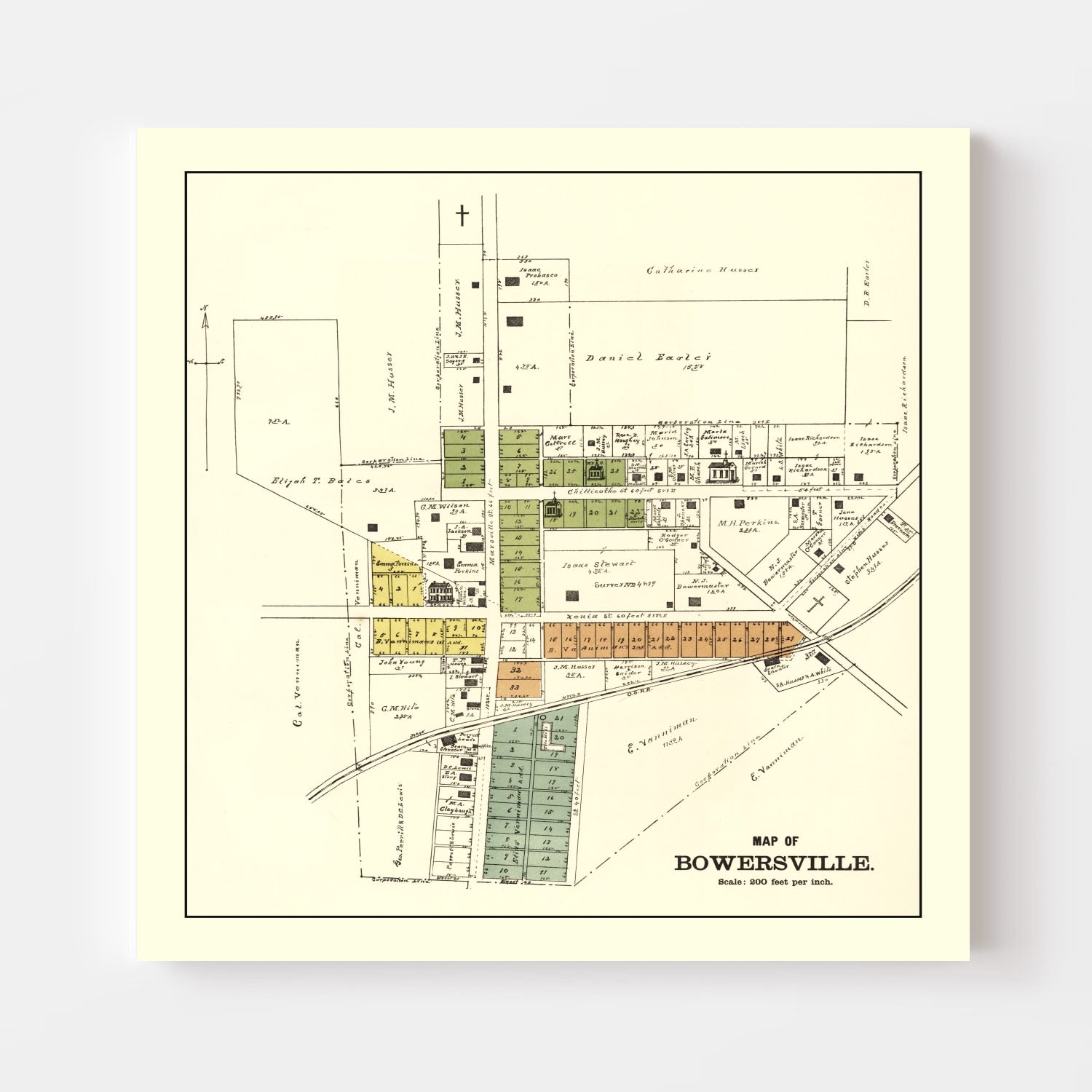 Vintage Map of Bowersville, Ohio 1896