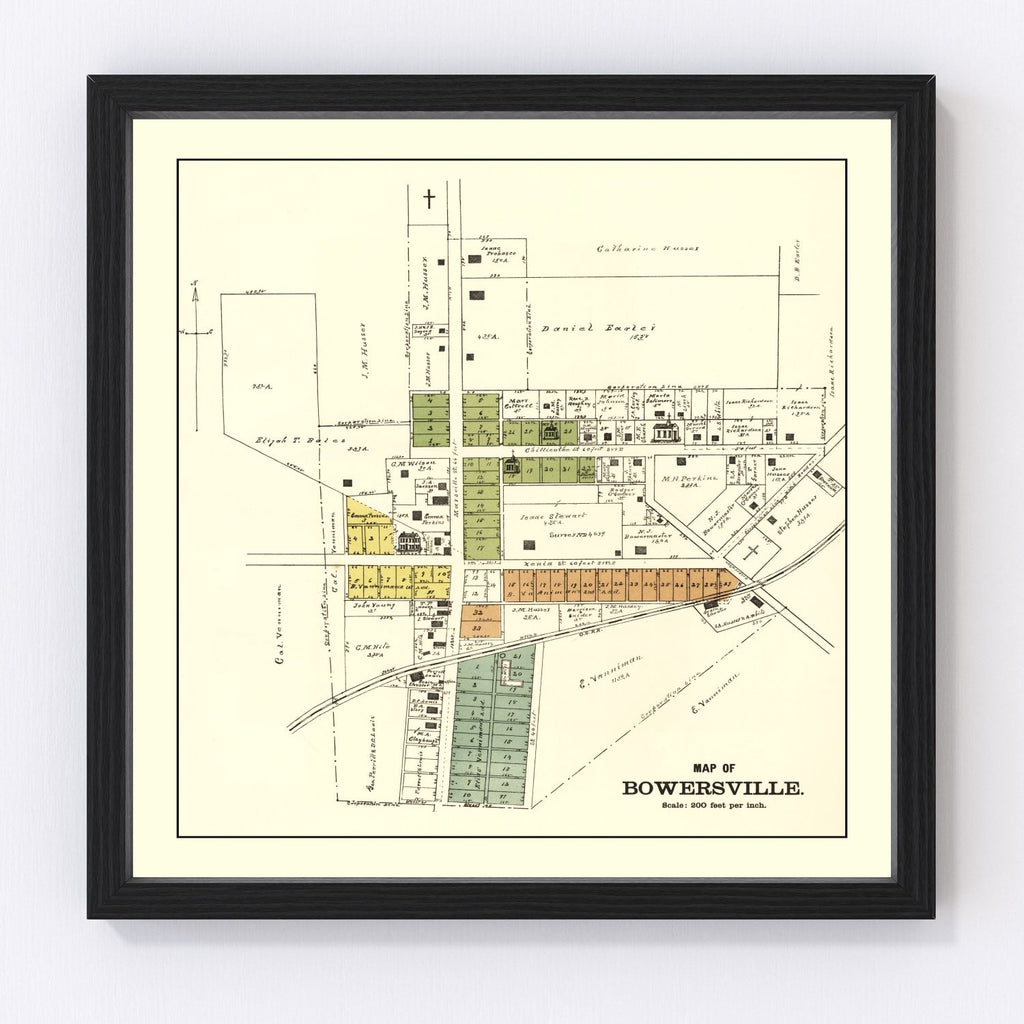 Vintage Map of Bowersville, Ohio 1896