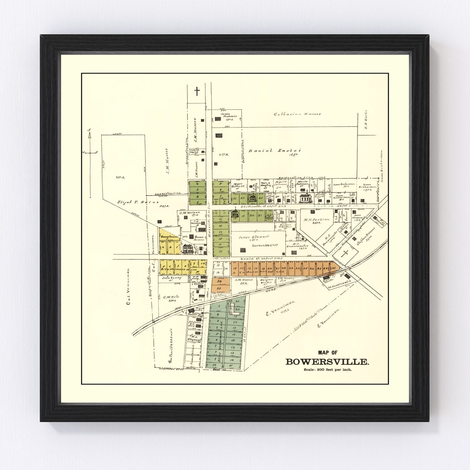 Vintage Map of Bowersville, Ohio 1896