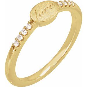 14K Yellow Gold .07 CTW Natural Diamond Engravable Signet Ring