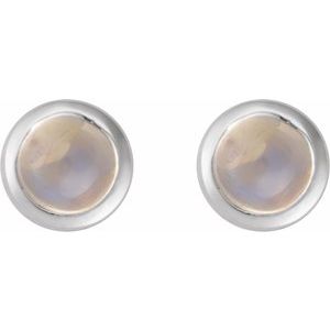 14K White Gold Cabochon Natural Rainbow Moonstone Stud Earring – image 2