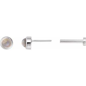 14K White Gold Cabochon Natural Rainbow Moonstone Stud Earring – image 3