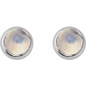 14K White Gold Cabochon Natural Rainbow Moonstone Stud Earring – image 2