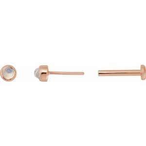 14K Rose Gold Cabochon Natural Rainbow Moonstone Stud Earring