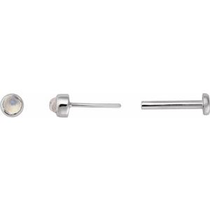 14K White Gold Cabochon Natural Rainbow Moonstone Stud Earring – image 3