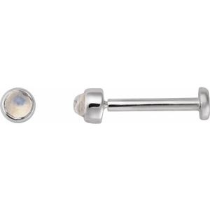 14K White Gold Cabochon Natural Rainbow Moonstone Stud Earring