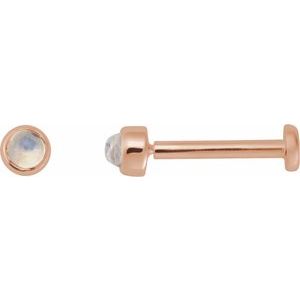 14K Rose Gold Cabochon Natural Rainbow Moonstone Stud Earring