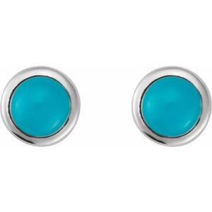 14K White Gold Cabochon Natural Turquoise Stud Earring – image 2