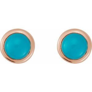 14K Rose Gold Cabochon Natural Turquoise Stud Earring – image 2