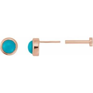14K Rose Gold Cabochon Natural Turquoise Stud Earring – image 3