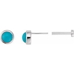 14K White Gold Cabochon Natural Turquoise Stud Earring – image 3