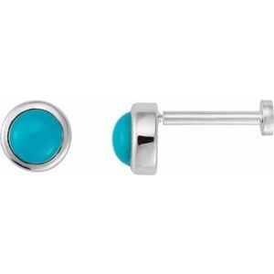 14K White Gold Cabochon Natural Turquoise Stud Earring
