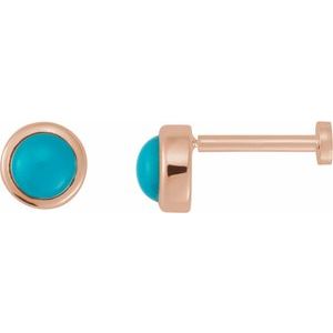 14K Rose Gold Cabochon Natural Turquoise Stud Earring