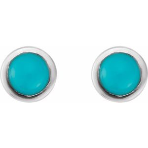14K White Gold Cabochon Natural Turquoise Stud Earring