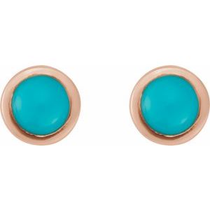 14K Rose Gold Cabochon Natural Turquoise Stud Earring – image 2