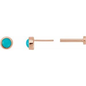 14K Rose Gold Cabochon Natural Turquoise Stud Earring – image 3