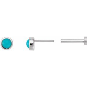14K White Gold Cabochon Natural Turquoise Stud Earring
