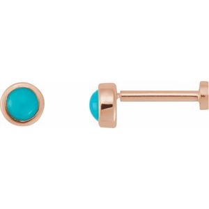 14K Rose Gold Cabochon Natural Turquoise Stud Earring