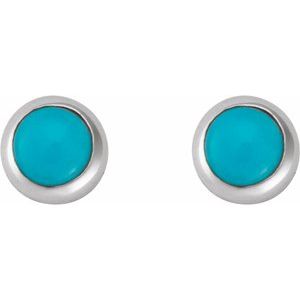 14K White Gold Cabochon Natural Turquoise Stud Earring – image 2