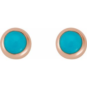 14K Rose Gold Cabochon Natural Turquoise Stud Earring – image 2