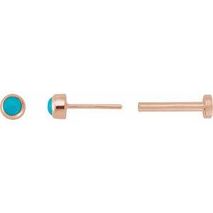 14K Rose Gold Cabochon Natural Turquoise Stud Earring – image 3