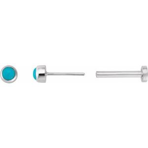 14K White Gold Cabochon Natural Turquoise Stud Earring – image 3