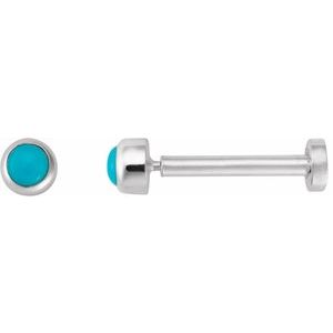 14K White Gold Cabochon Natural Turquoise Stud Earring