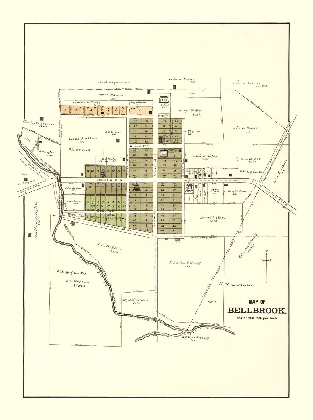 Vintage Map of Bellbrook, Ohio 1896